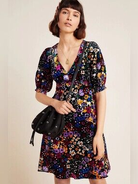 Anthropologie Francie Mini Floral Velvet Dress Size 6